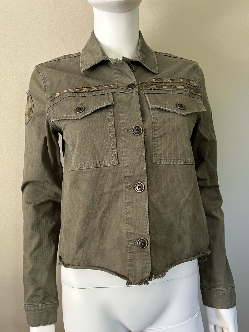 JOE’S Jeans Women’s XS Olive Green Embroidered Distressed Utility Jacket